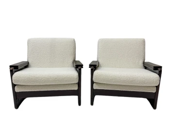 Mid-Century Modern Wenge Lounge Chairs with Bouclé Upholstery, 1970s